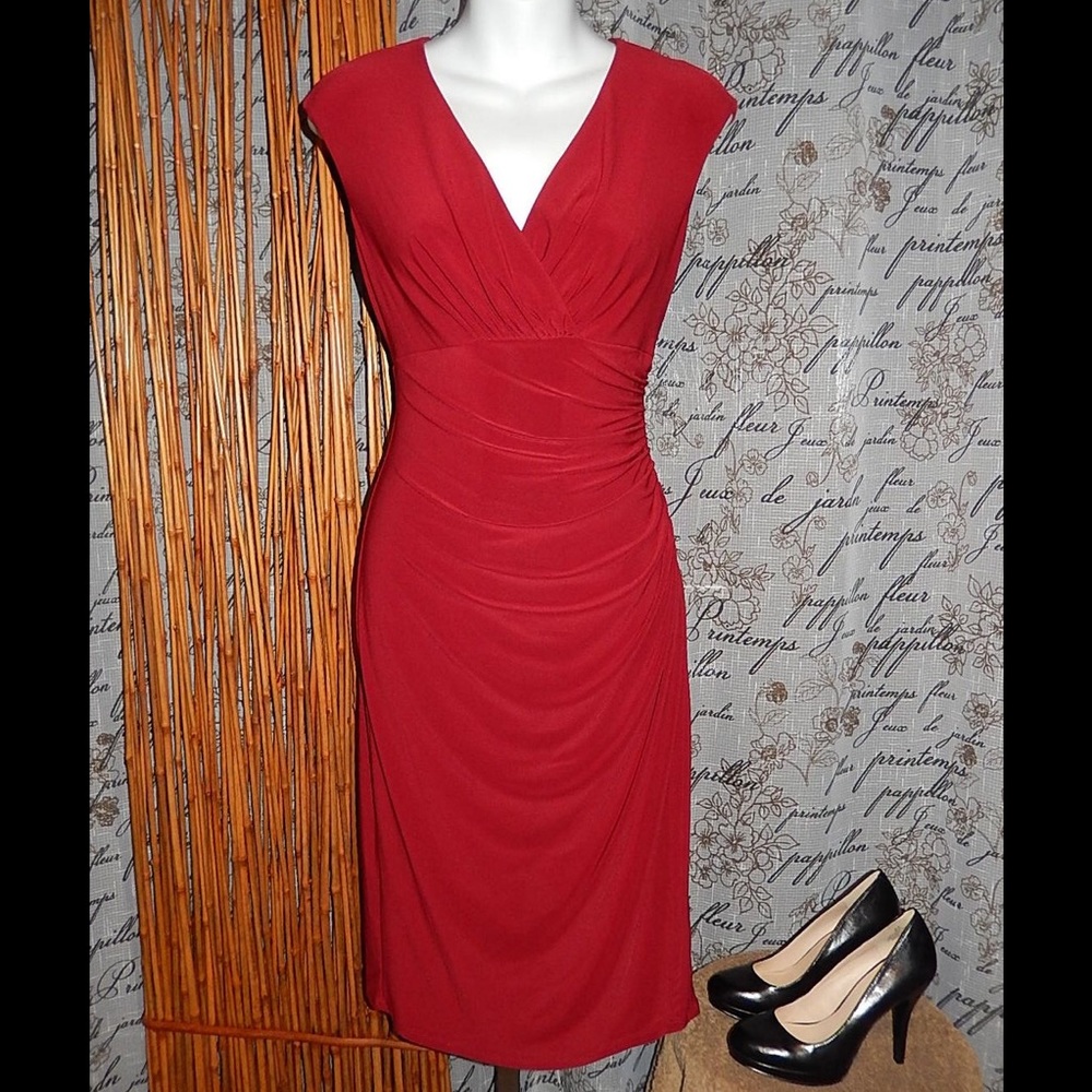 Ralph Lauren Red Ruched Wrap Dress Sz 6 - wedding guest, cocktails, date night